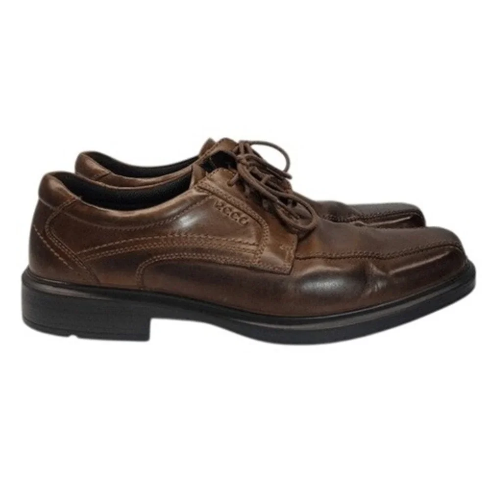 ECCO Men Derby Lace Up Dress Shoes EU 44 US 10 Brown Helsinki Leather Square Toe